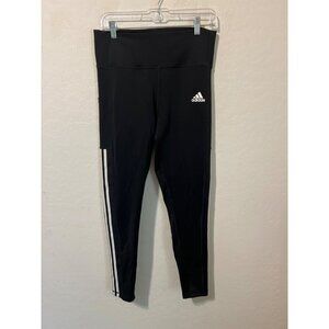 Adidas Women Legging Sz Large Black White Stripe Ankle Aeroready